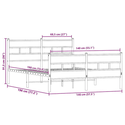 Sonoma-tammi metallinen sängynrunko ilman patjaa Tihamer 140x190cm