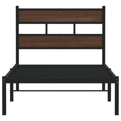 Ruskea tammi sängynrunko ilman patjaa päädyllä Tihamer 107x203cm