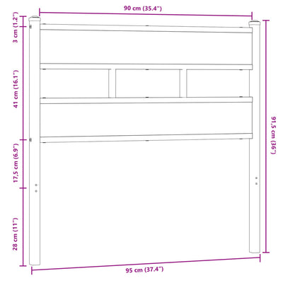 Sängynpääty ruskea tammi 90 cm teräs ja tekninen puu