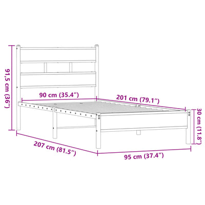 Sängynrunko ilman patjaa ruskea tammi 90x200 cm tekninen puu