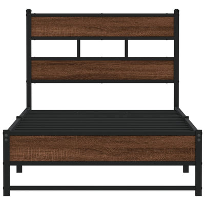 Ruskea tammi metallinen sängynrunko ilman patjaa Tihamer 90x200cm