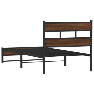 Metallinen sängynrunko ilman patjaa ruskea tammi 107x203 cm