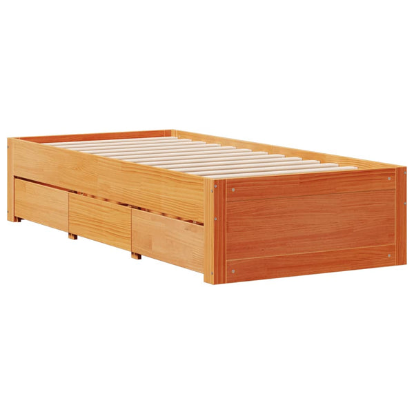Sängynrunko ilman patjaa laatikot ruskea 90x200 cm täysi mänty