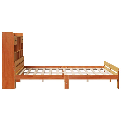 Sänky kirjahyllyllä ei patjaa vahanrusk. 200x200 cm täysi mänty