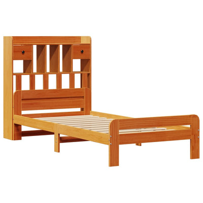 Sänky/kirjahylly ilman patjaa vahanruskea 75x190 cm täysi mänty