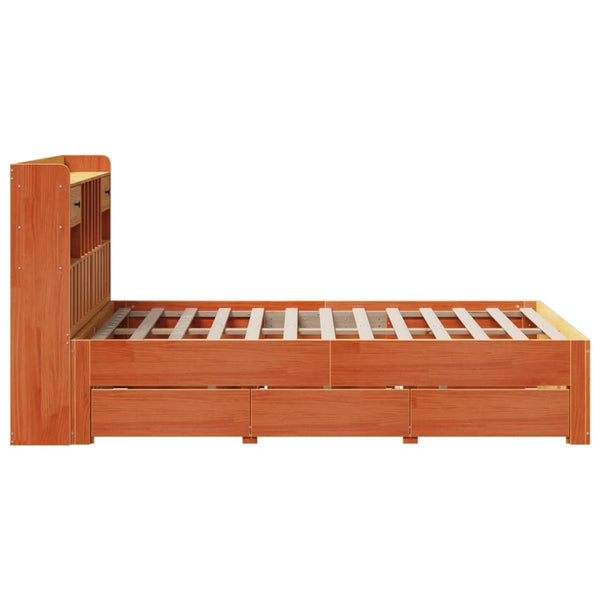 Sänky kirjahyllyllä ei patjaa vahanrusk. 135x190 cm täysi mänty