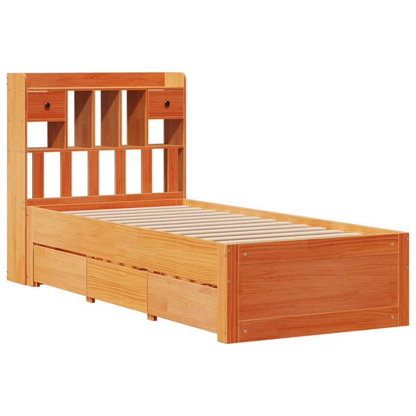 Sänky/kirjahylly ilman patjaa vahanruskea 75x190 cm täysi mänty