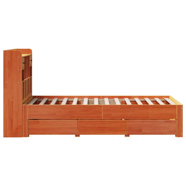 Sänky/kirjahylly ilman patjaa vahanruskea 75x190 cm täysi mänty