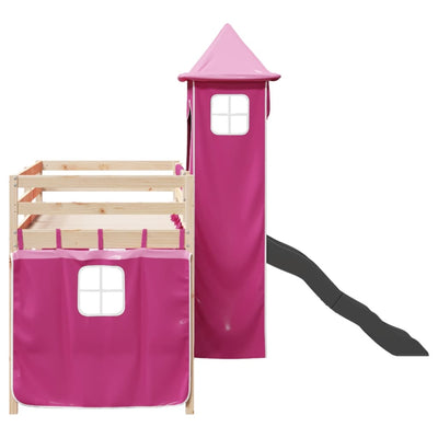 Lasten parvisänky tornilla pinkki 80x200 cm täysi mänty