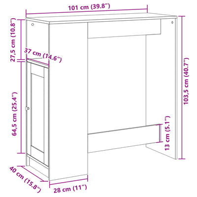Baaripöytä/telineet Sonoma-tammi 101x40x103,5 cm tekninen puu