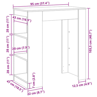 Baaripöytä telineellä savutammi 95x47x103,5 tekninen puu