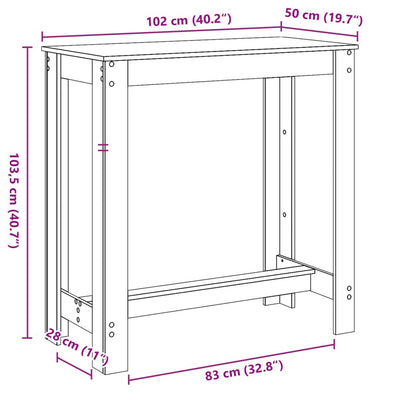 Baaripöytä ruskea tammi 102x50x103,5 cm tekninen puu