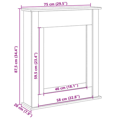 Takkakehys musta 75x20x87,5 cm tekninen puu