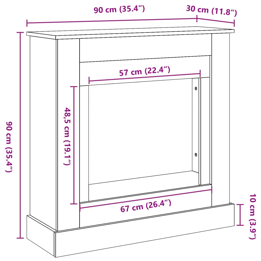 Takkakehys valkoinen 90x30x90 cm tekninen puu
