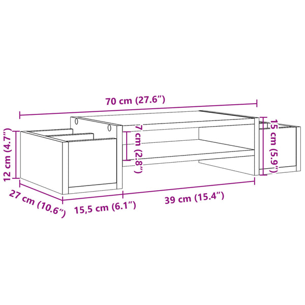 Näyttöteline säilytystila vanha puu 70x27x15 cm tekninen puu