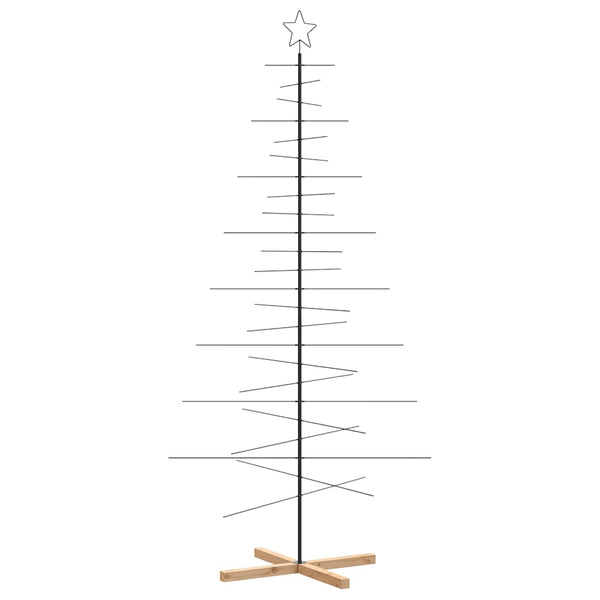 Metallinen joulukuusi puisella jalustalla musta 210 cm