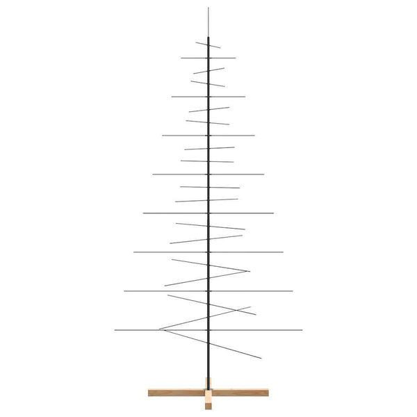 Metallinen joulukuusi puisella jalustalla musta 210 cm