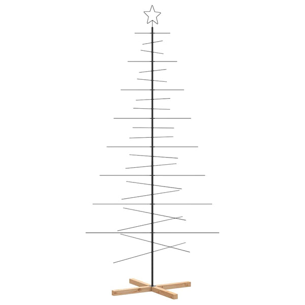 Metallinen joulukuusi puisella jalustalla musta 210 cm