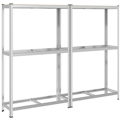 2-kerroksiset rengashyllyt 2kpl hopea 110x40x180cm teräs ja puu