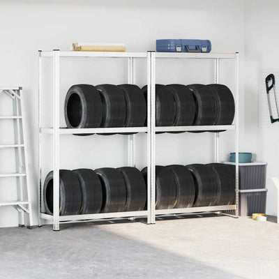 2-kerroksiset rengashyllyt 2kpl hopea 110x40x180cm teräs ja puu