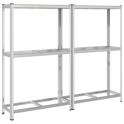 2-kerroksiset rengashyllyt 2kpl hopea 110x40x180cm teräs ja puu