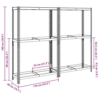 2-kerroksiset rengashyllyt 2kpl hopea 110x40x180cm teräs ja puu