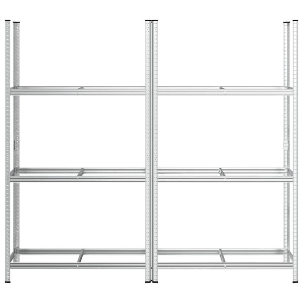 3-kerroksiset rengashyllyt 2 kpl hopea 110x40x200 cm teräs