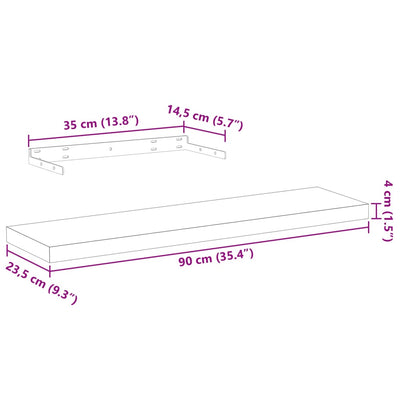 Kelluvat hyllyt 4 kpl 90x23,5x4 cm tekninen puu
