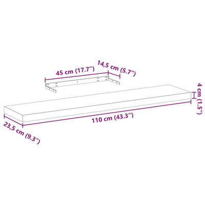 Kelluvat hyllyt 4 kpl 110x23,5x4 cm tekninen puu