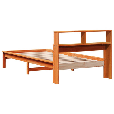 Sänky/kirjahylly ilman patjaa vahanruskea 75x190 cm täysi mänty