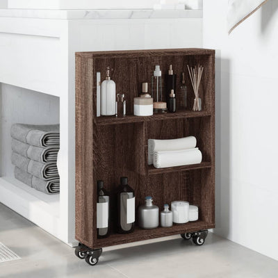 Kapea säilytysvaunu ruskea tammi 48x13x68 cm tekninen puu