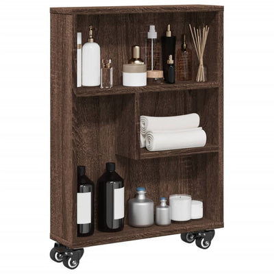 Kapea säilytysvaunu ruskea tammi 48x13x68 cm tekninen puu