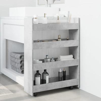 Betoninharmaa kapea säilytysvaunu Manoila 4-kerrosta (puinen)