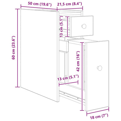 Artesaani tammi kapea kylpyhuonekaappi pyörillä Arthur puu