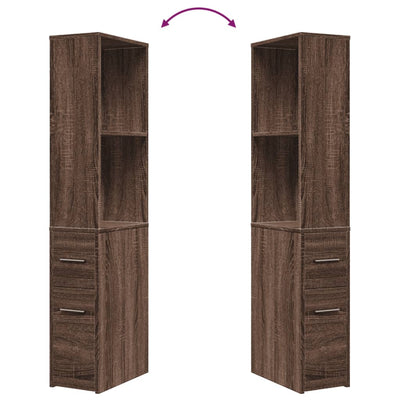 Ruskea kapea kylpyhuonekaappi Gellerd (pyörillä, tammi puinen)