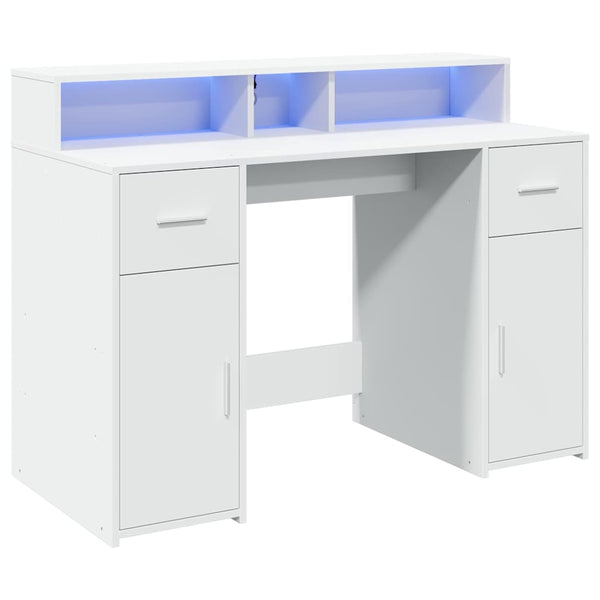 Työpöytä LED-valoilla valkoinen 120x55x91 cm tekninen puu