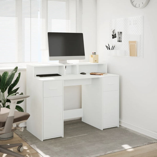 Työpöytä LED-valoilla valkoinen 120x55x91 cm tekninen puu
