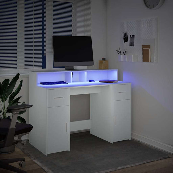 Työpöytä LED-valoilla valkoinen 120x55x91 cm tekninen puu