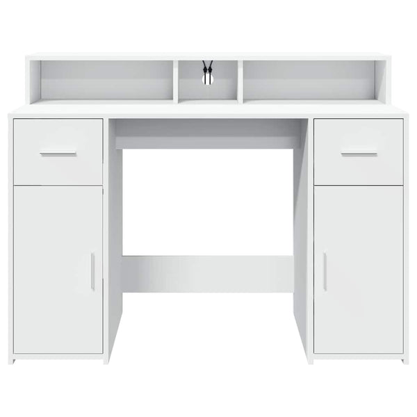 Työpöytä LED-valoilla valkoinen 120x55x91 cm tekninen puu