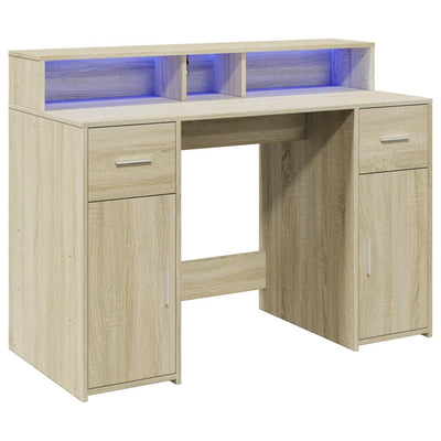 Työpöytä LED-valoilla Sonoma-tammi 120x55x91 cm tekninen puu