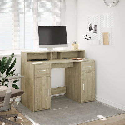 Työpöytä LED-valoilla Sonoma-tammi 120x55x91 cm tekninen puu