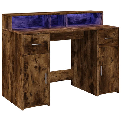 Työpöytä LED-valoilla savutammi 120x55x91 cm tekninen puu
