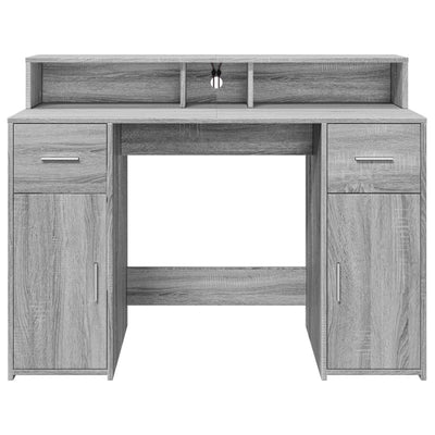 Harmaa työpöytä led-valoilla Sakari 120x55x91cm (puinen)