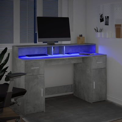 Betoninharmaa työpöytä led-valoilla Sakari 140x55x91cm (puinen)