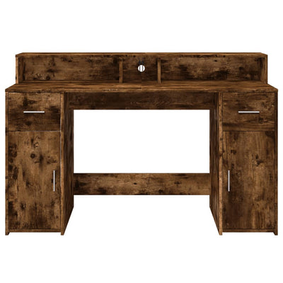 Työpöytä LED-valoilla savutammi 140x55x91 cm tekninen puu