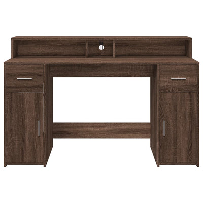 Ruskea tammi työpöytä led-valoilla Sakari 140x55x91cm (puinen)