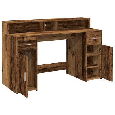 Vanha puu työpöytä led-valoilla Sakari 140x55x91cm (puinen)