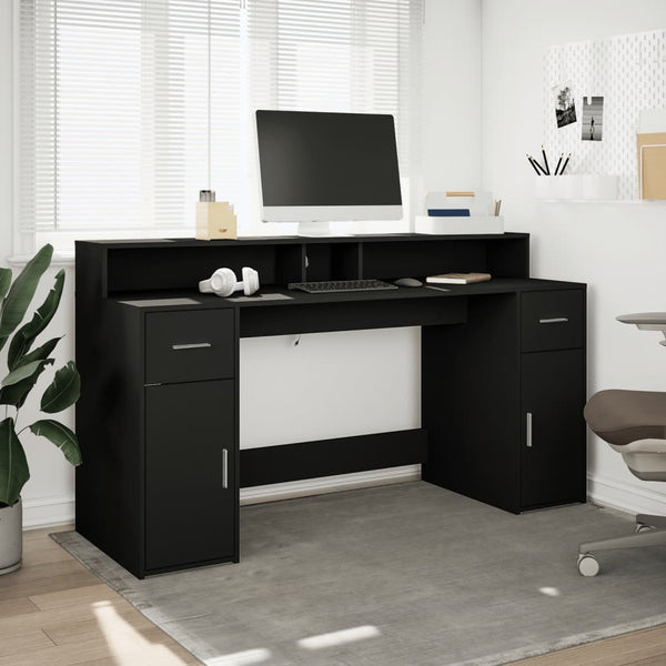 Työpöytä LED-valoilla musta 160x55x91 cm tekninen puu