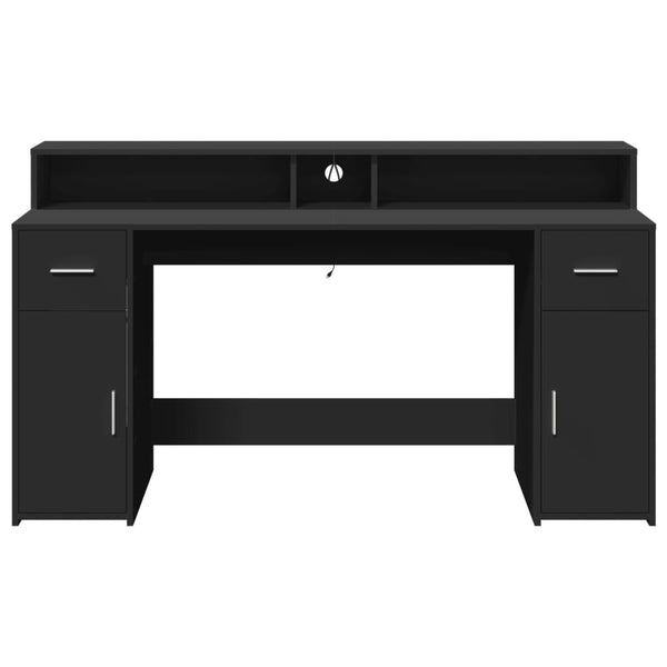 Työpöytä LED-valoilla musta 160x55x91 cm tekninen puu
