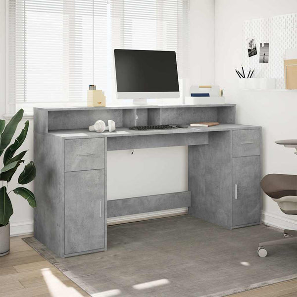 Työpöytä LED-valoilla betoninharmaa 160x55x91 cm tekninen puu